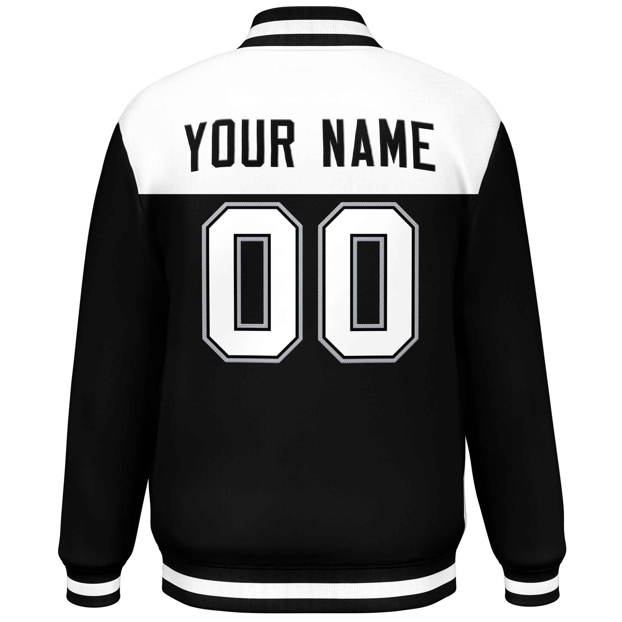 Custom White Black-Gray Varsity Full-Snap Color Block Lettermen Baseball Jacket