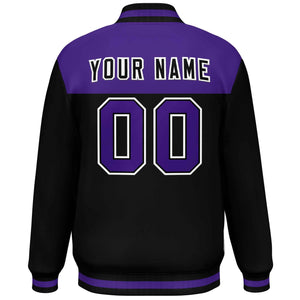 Custom Purple Black-White Varsity Full-Snap Color Block Lettermen Baseball Jacket