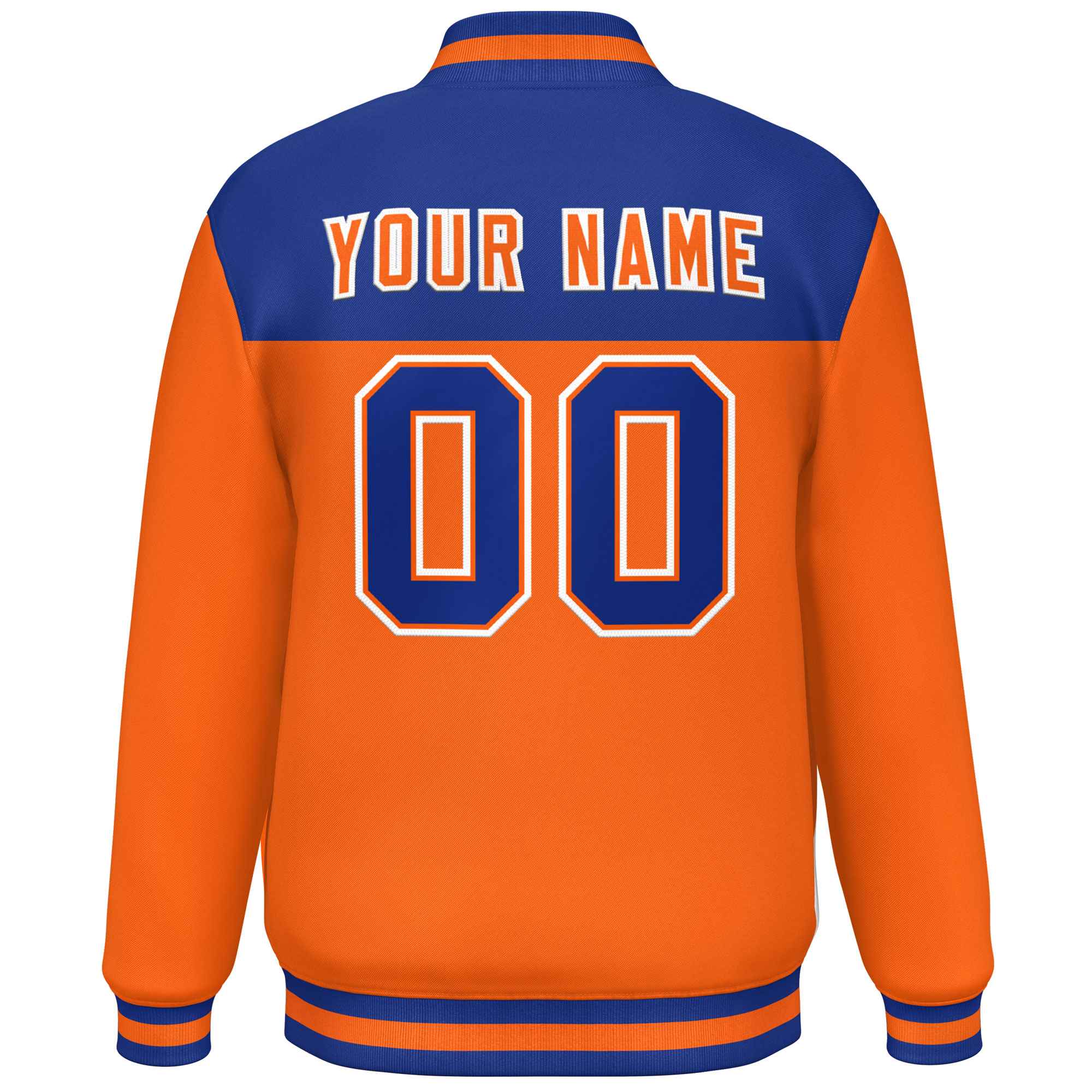 Custom Royal Orange-White Varsity Full-Snap Color Block Lettermen Baseball Jacket