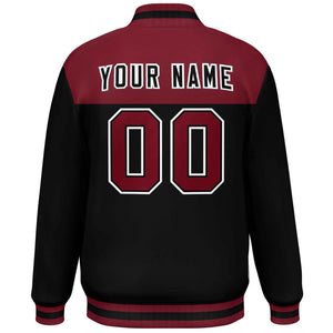 Custom Crimson Black-White Varsity Full-Snap Color Block Lettermen Baseball Jacket