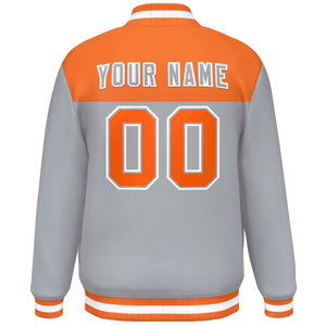 Custom Orange Gray-White Varsity Full-Snap Color Block Lettermen Baseball Jacket