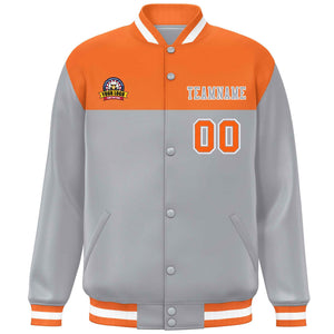 Custom Orange Gray-White Varsity Full-Snap Color Block Lettermen Baseball Jacket