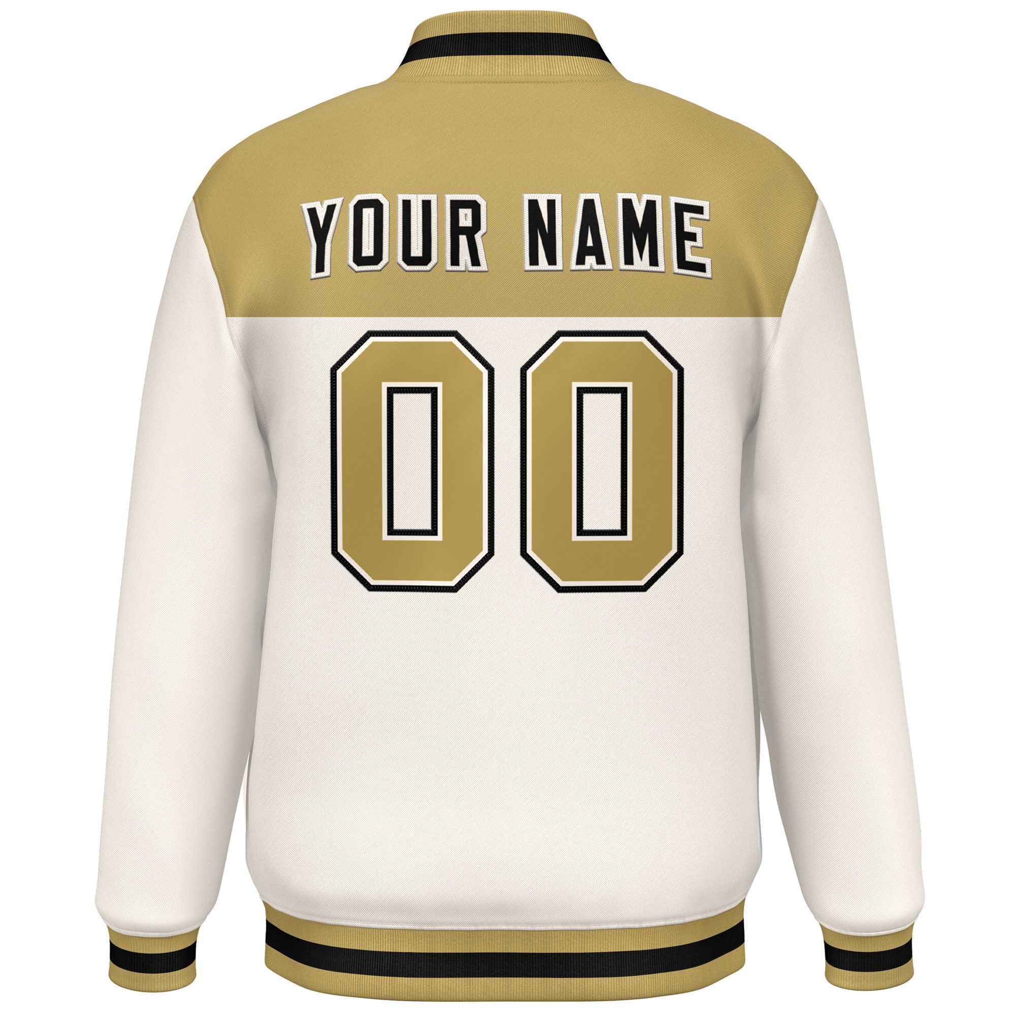 Custom Old Gold Cream-Black Varsity Full-Snap Color Block Lettermen Baseball Jacket