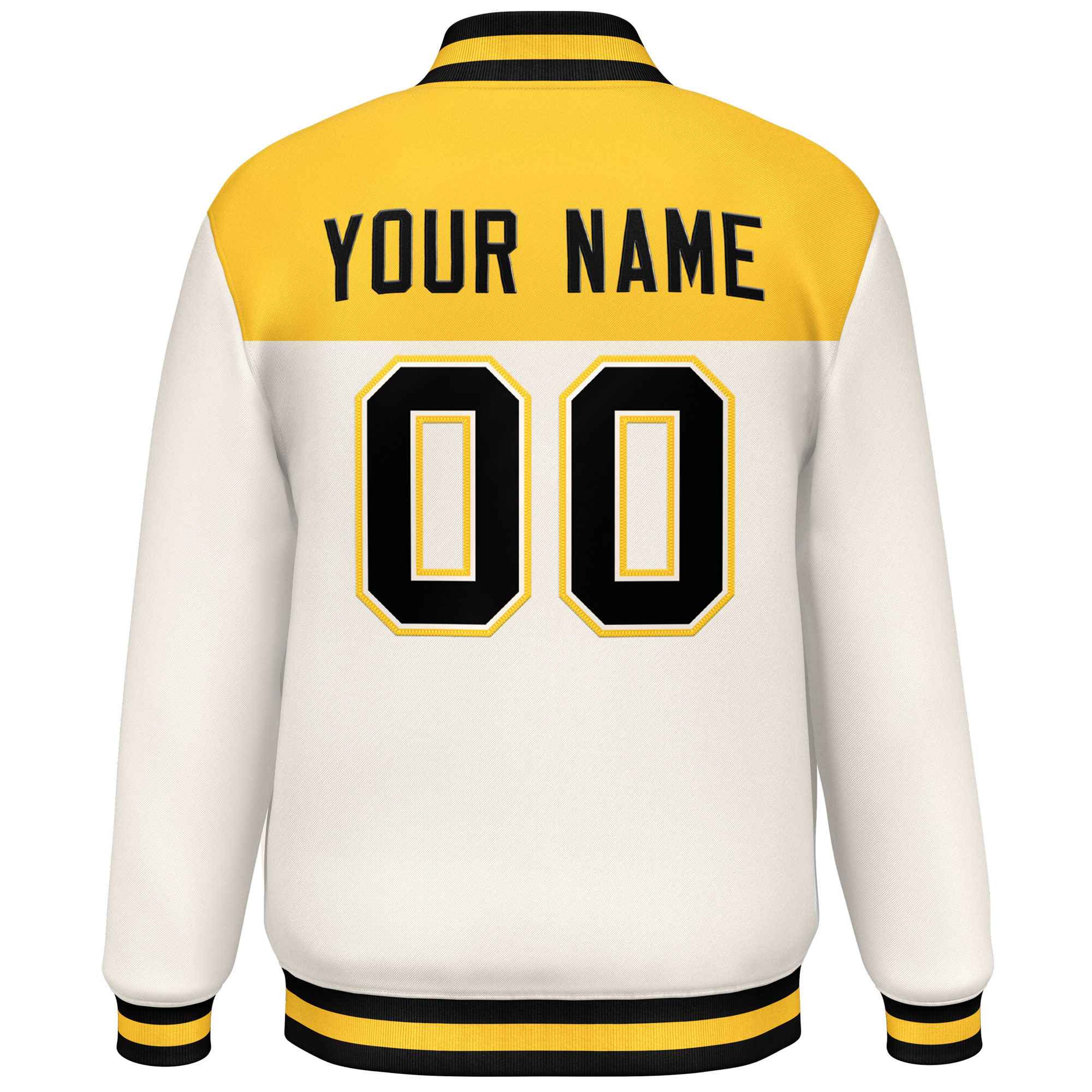 Custom Gold Cream-Black Varsity Full-Snap Color Block Lettermen Baseball Jacket