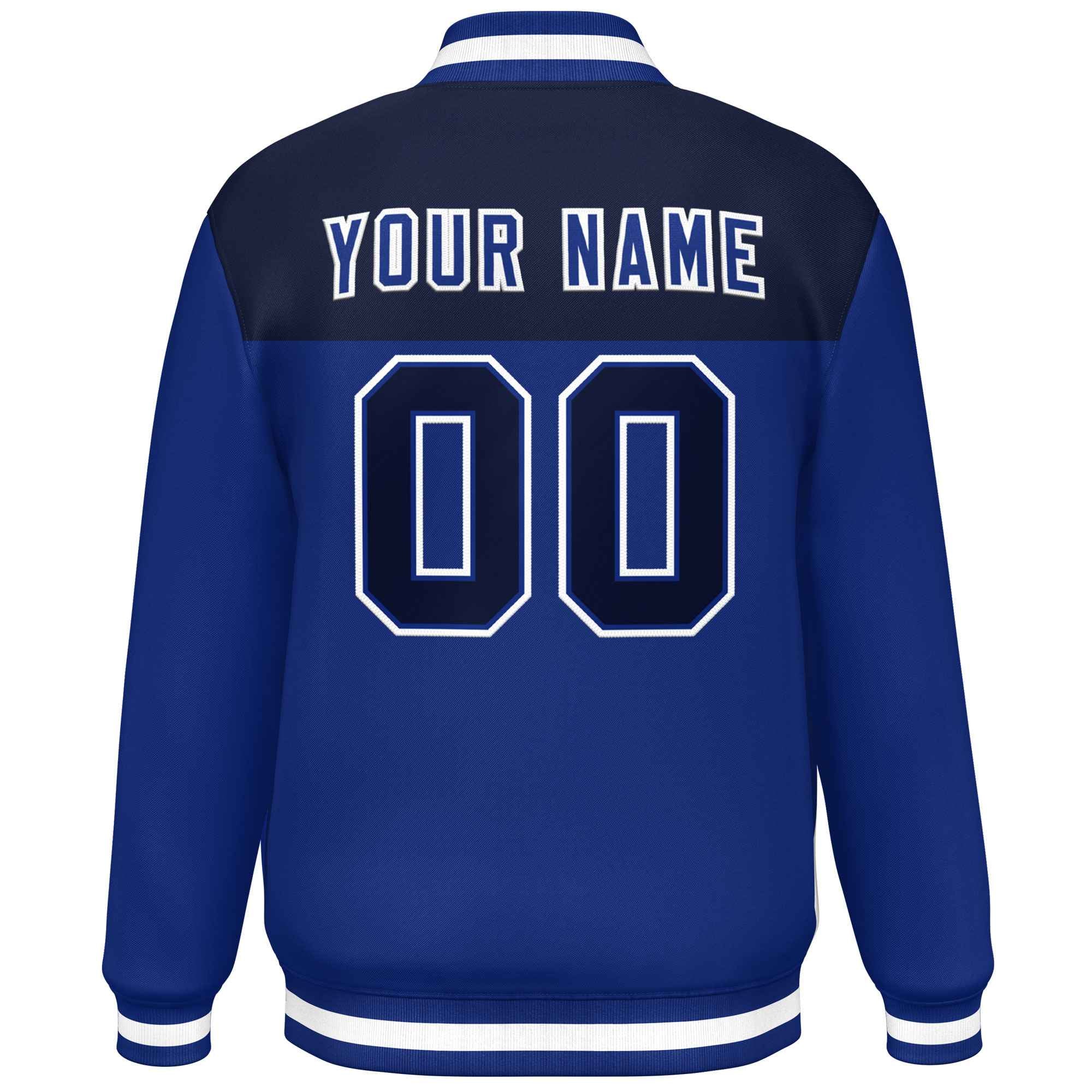 Custom Navy Royal-White Varsity Full-Snap Color Block Lettermen Baseball Jacket