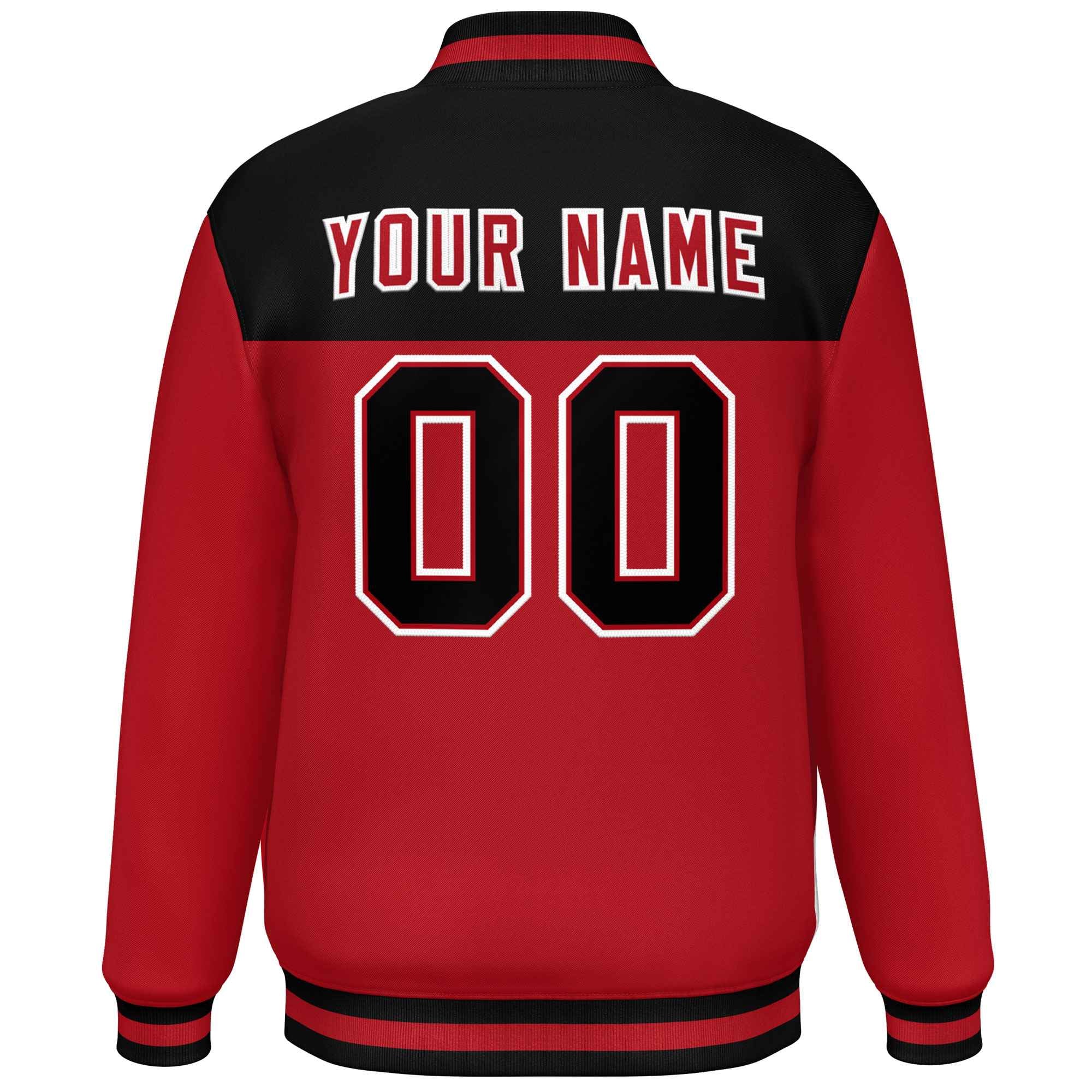 Custom Black Red-White Varsity Full-Snap Color Block Lettermen Baseball Jacket