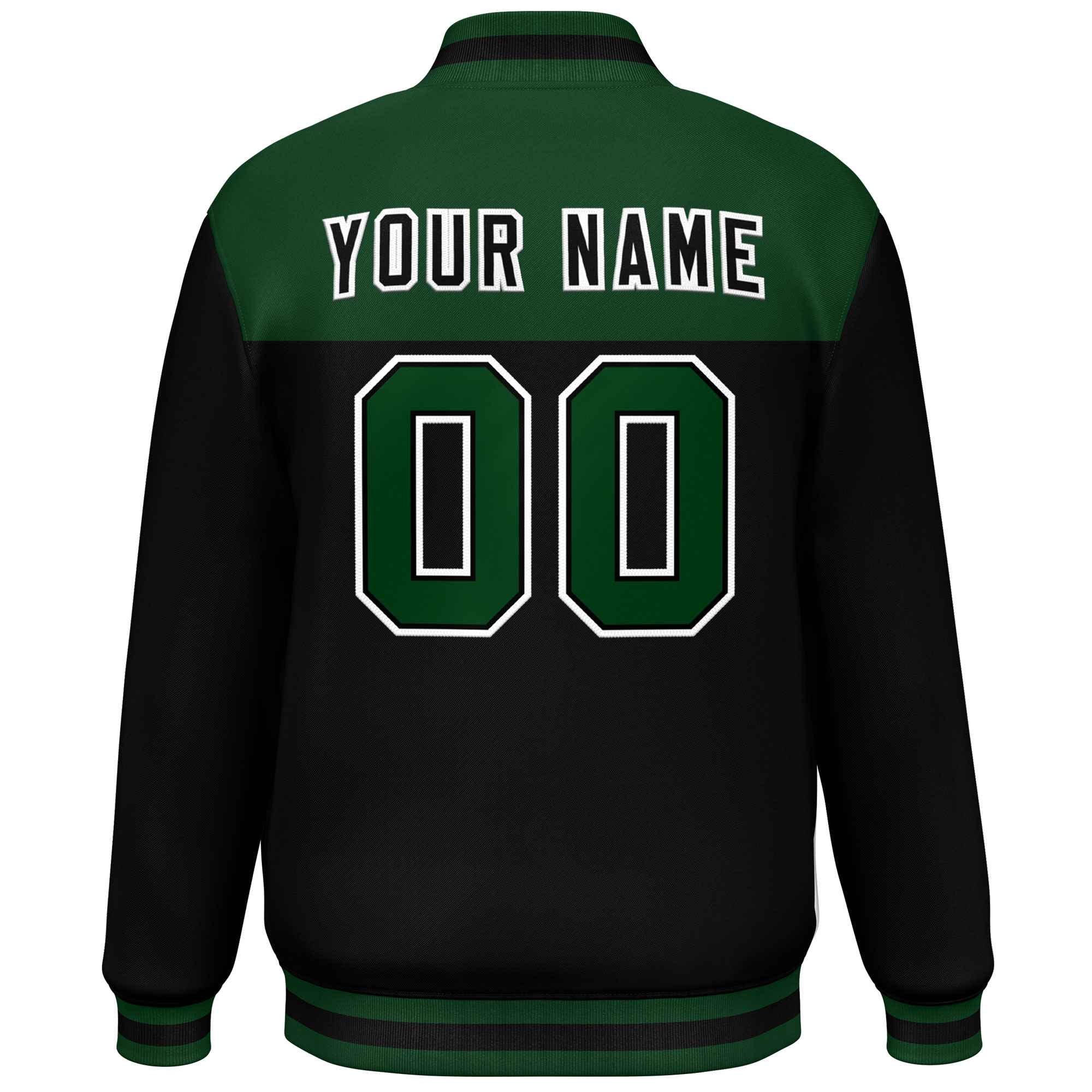 Custom Green Black-White Varsity Full-Snap Color Block Lettermen Baseball Jacket