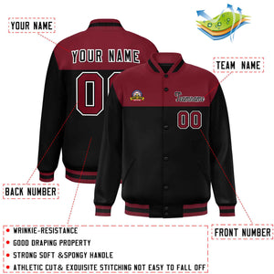 Custom Crimson Black-White Varsity Full-Snap Color Block Lettermen Baseball Jacket