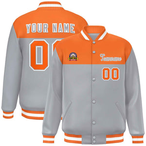 Custom Orange Gray-White Varsity Full-Snap Color Block Lettermen Baseball Jacket