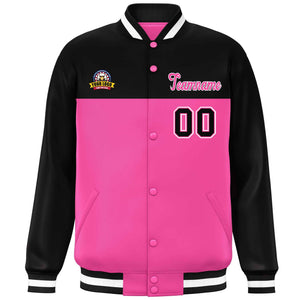 Custom Black Rose Red-White Varsity Full-Snap Color Block Lettermen Baseball Jacket