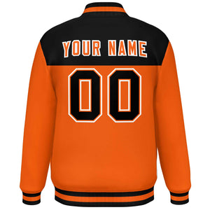 Custom Black Orange-White Varsity Full-Snap Color Block Lettermen Baseball Jacket