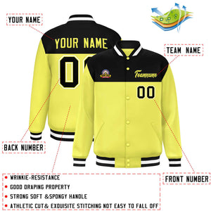 Custom Black Yellow-White Varsity Full-Snap Color Block Lettermen Baseball Jacket