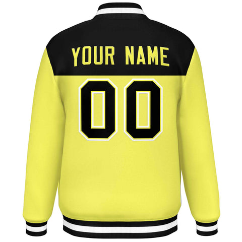 Custom Black Yellow-White Varsity Full-Snap Color Block Lettermen Baseball Jacket