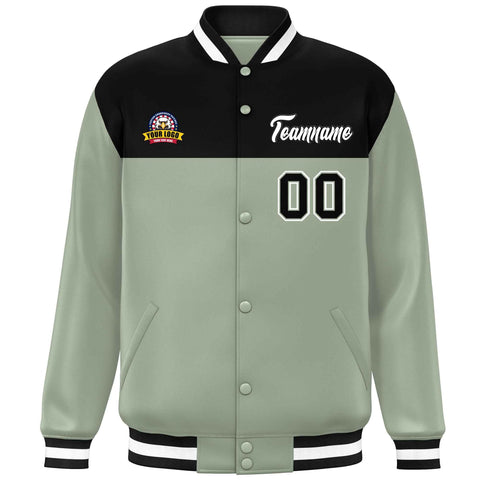Custom Black Green-White Varsity Full-Snap Color Block Lettermen Baseball Jacket