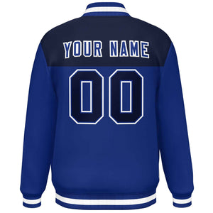 Custom Navy Royal-White Varsity Full-Snap Color Block Lettermen Baseball Jacket