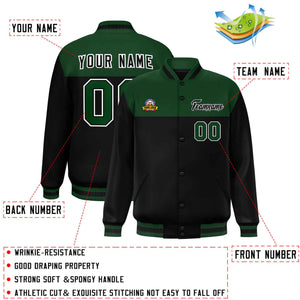 Custom Green Black-White Varsity Full-Snap Color Block Lettermen Baseball Jacket