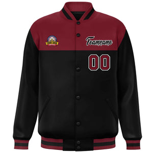 Custom Crimson Black-White Varsity Full-Snap Color Block Lettermen Baseball Jacket