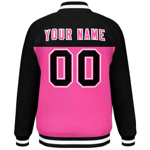 Custom Black Rose Red-White Varsity Full-Snap Color Block Lettermen Baseball Jacket