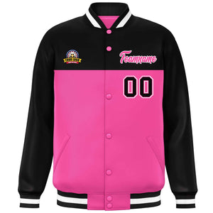 Custom Black Rose Red-White Varsity Full-Snap Color Block Lettermen Baseball Jacket