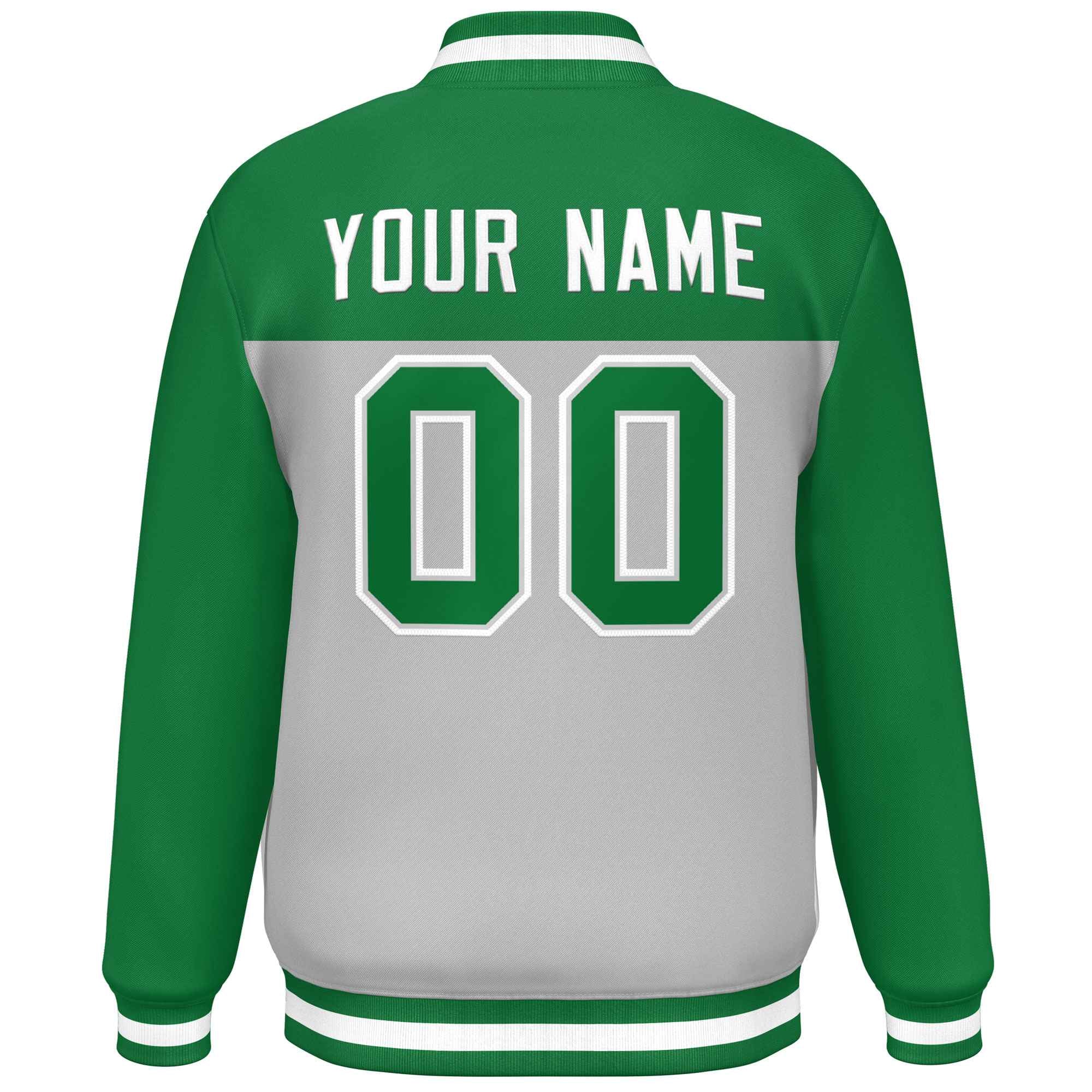 Custom Kelly Green Gray-White Varsity Full-Snap Color Block Lettermen Baseball Jacket