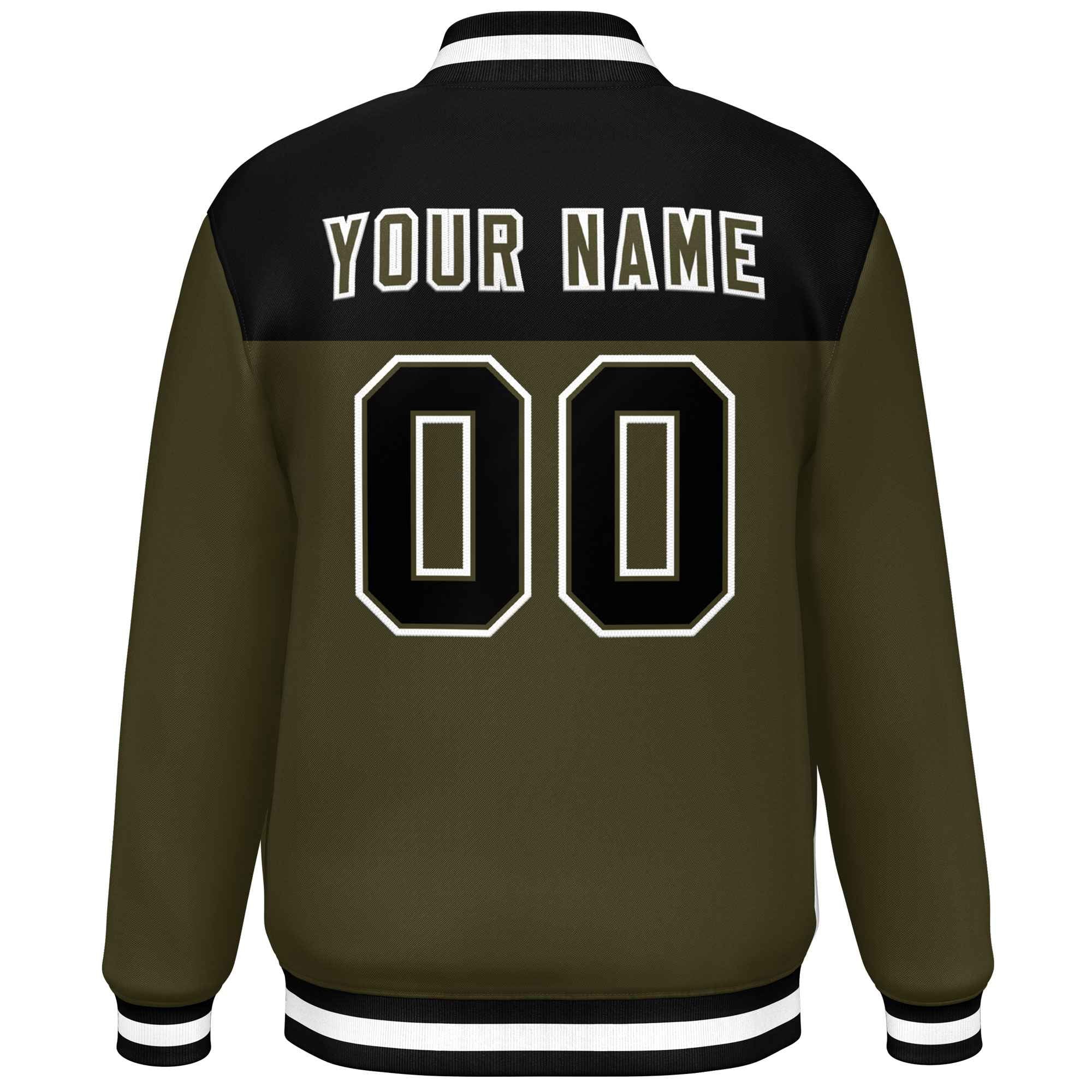 Custom Black Olive-White Varsity Full-Snap Color Block Lettermen Baseball Jacket