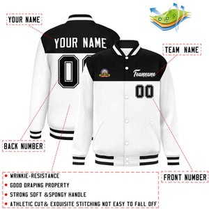 Custom Black White Varsity Full-Snap Color Block Lettermen Baseball Jacket