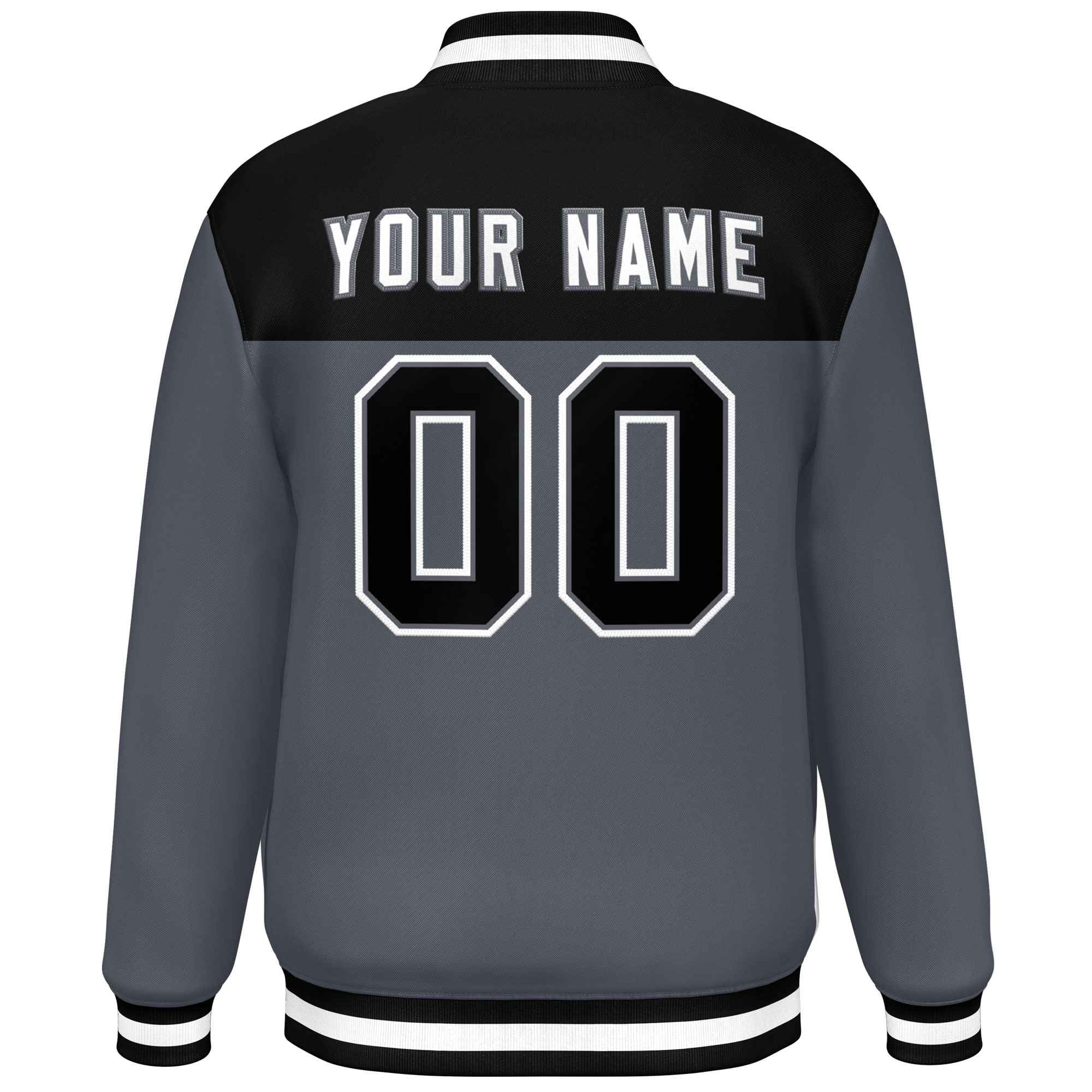 Custom Black Dark Gray-White Varsity Full-Snap Color Block Lettermen Baseball Jacket