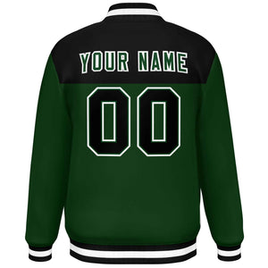 Custom Black Green-White Varsity Full-Snap Color Block Lettermen Baseball Jacket