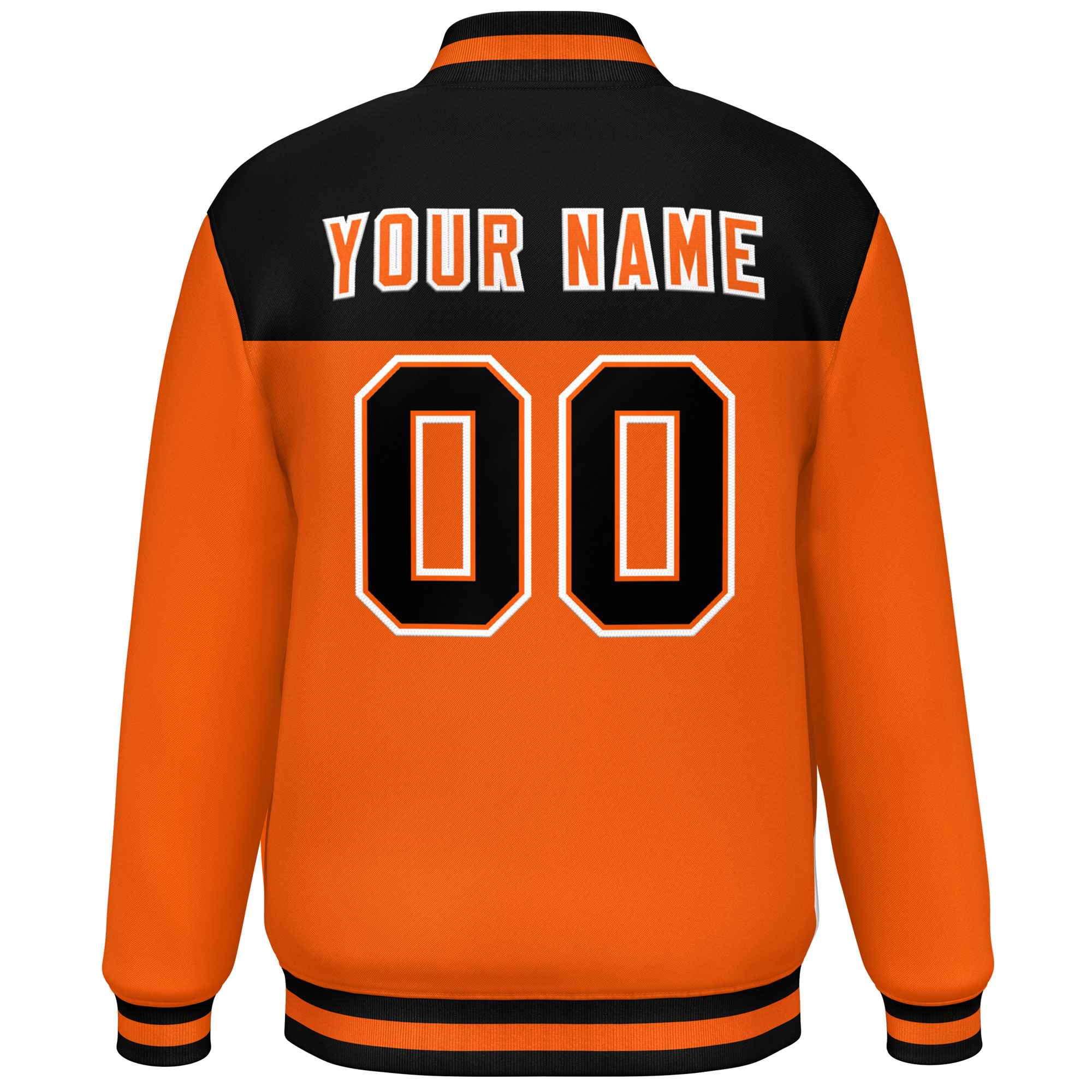 Custom Black Orange-White Varsity Full-Snap Color Block Lettermen Baseball Jacket