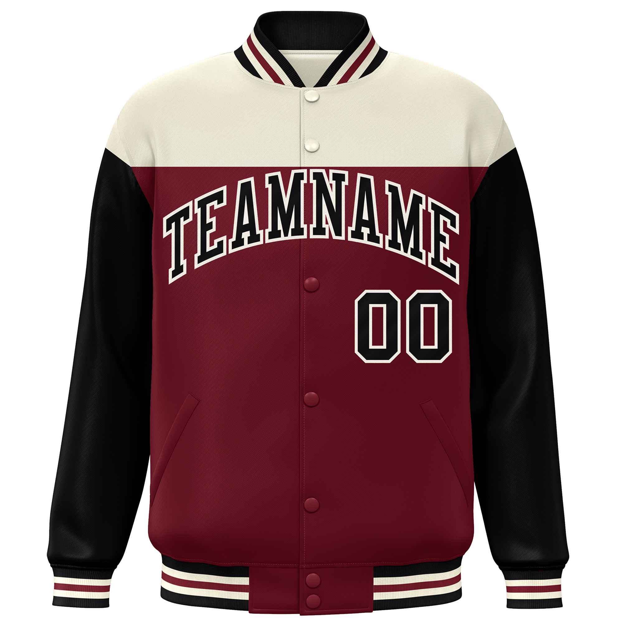 Custom Cream Crimson-Black Letterman Color Block Varsity Full-Snap Baseball Jacket