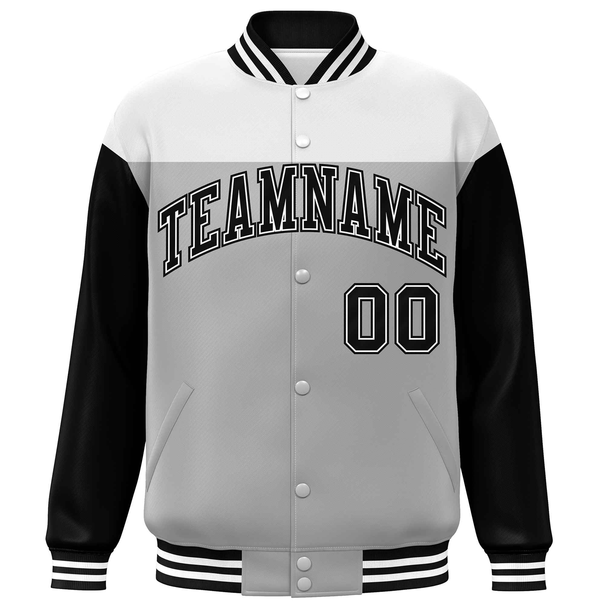 Custom White Gray-Black Letterman Color Block Varsity Full-Snap Baseball Jacket