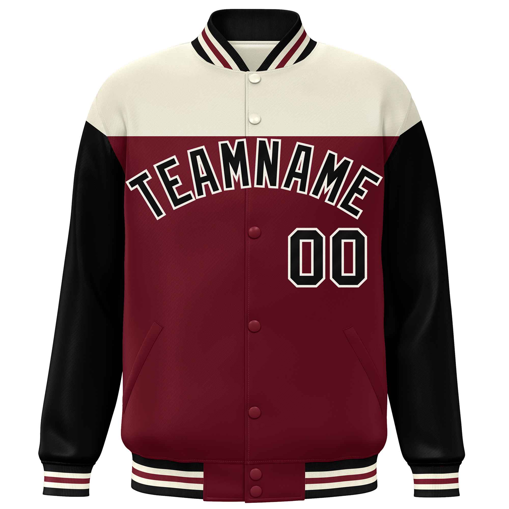 Custom Cream Crimson-Black Letterman Color Block Varsity Full-Snap Baseball Jacket