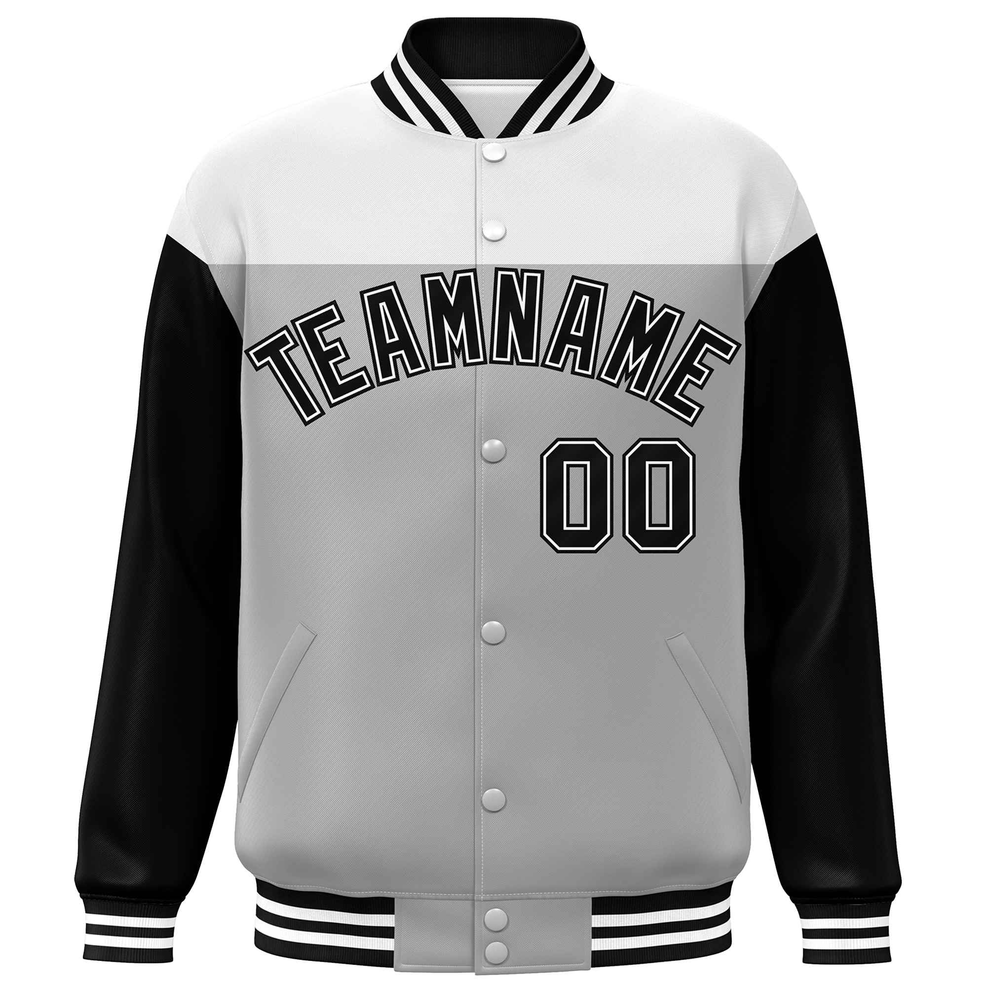 Custom White Gray-Black Letterman Color Block Varsity Full-Snap Baseball Jacket