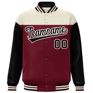 Custom Cream Crimson-Black Letterman Color Block Varsity Full-Snap Baseball Jacket