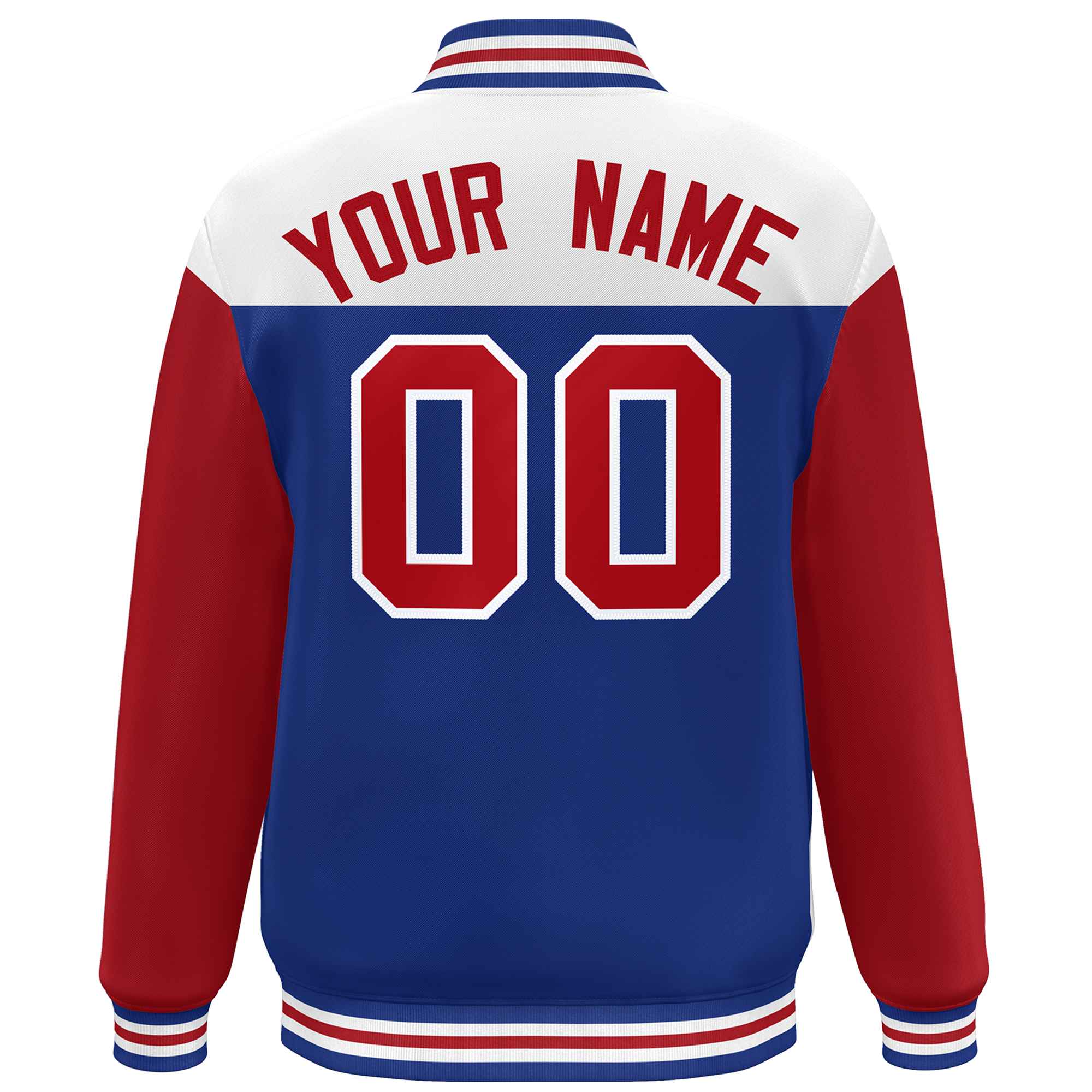 Custom White Royal-Red Letterman Color Block Varsity Full-Snap Baseball Jacket