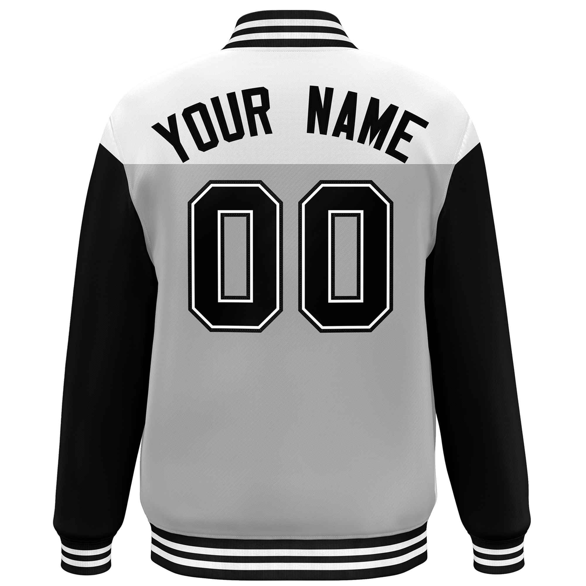 Custom White Gray-Black Letterman Color Block Varsity Full-Snap Baseball Jacket