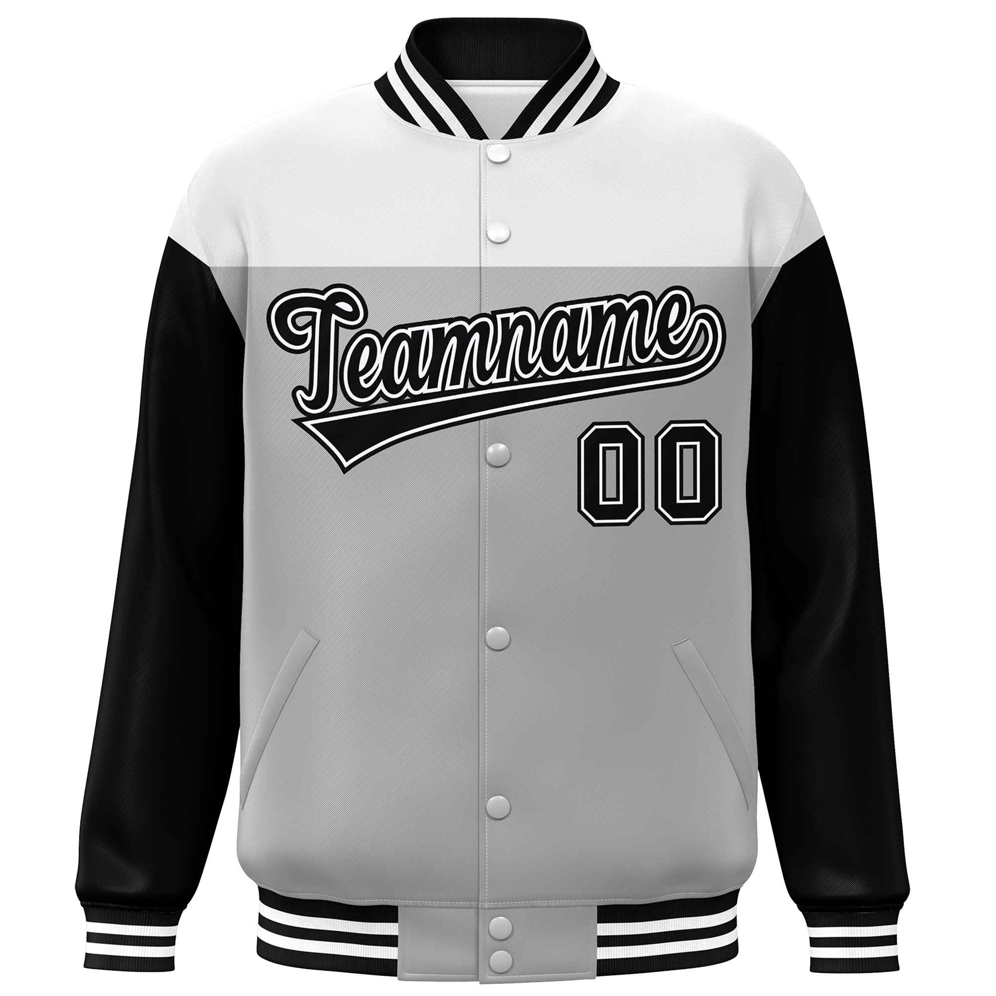 Custom White Gray-Black Letterman Color Block Varsity Full-Snap Baseball Jacket