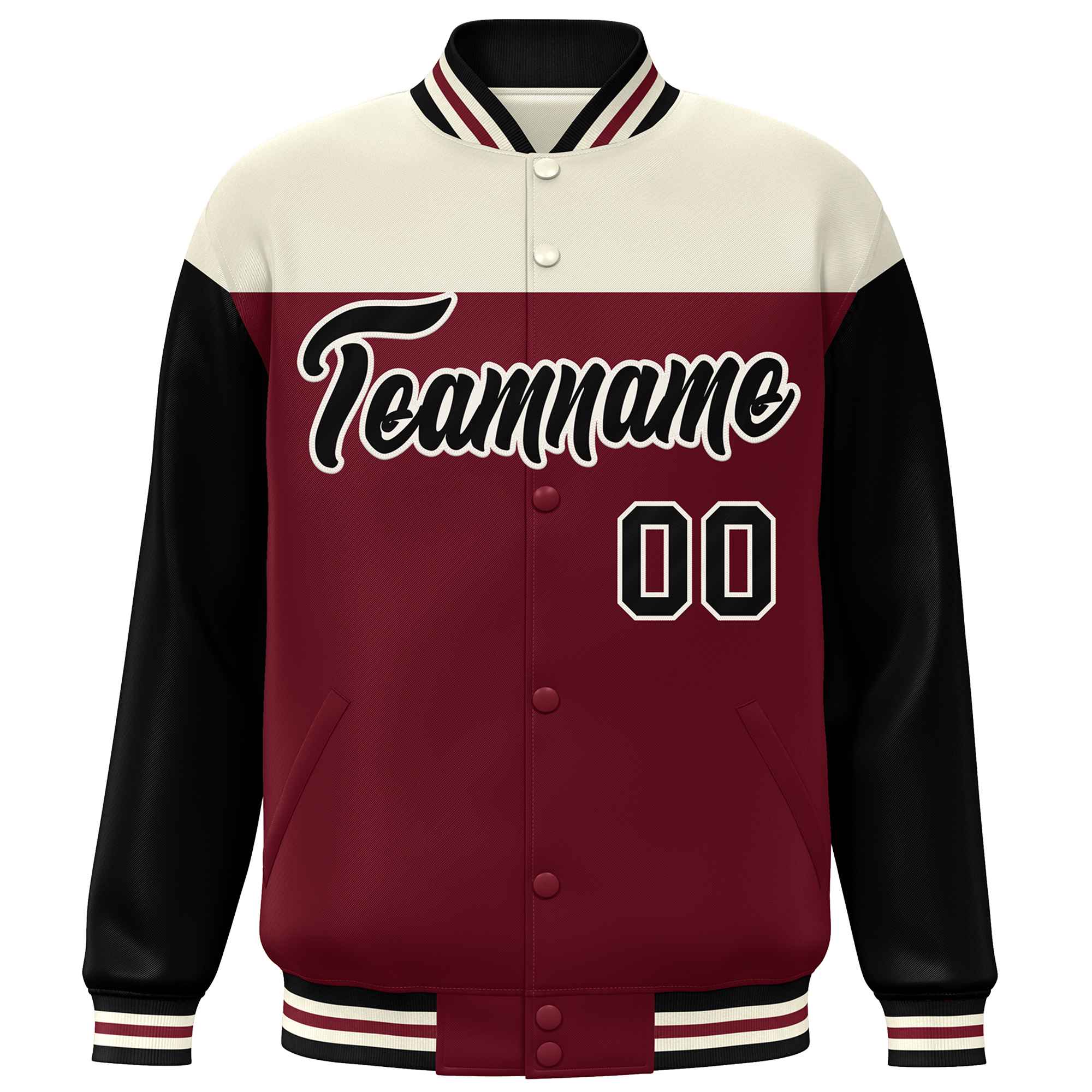 Custom Cream Crimson-Black Letterman Color Block Varsity Full-Snap Baseball Jacket