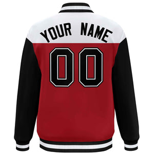 Custom White Red-Black Letterman Color Block Varsity Full-Snap Baseball Jacket