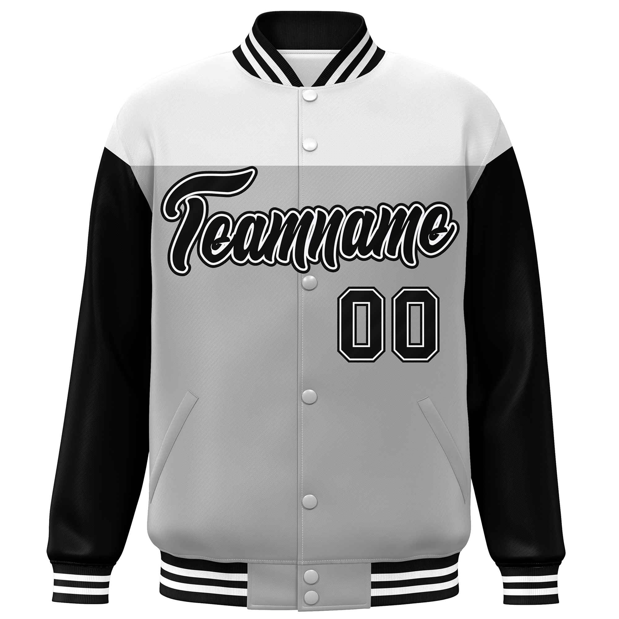 Custom White Gray-Black Letterman Color Block Varsity Full-Snap Baseball Jacket