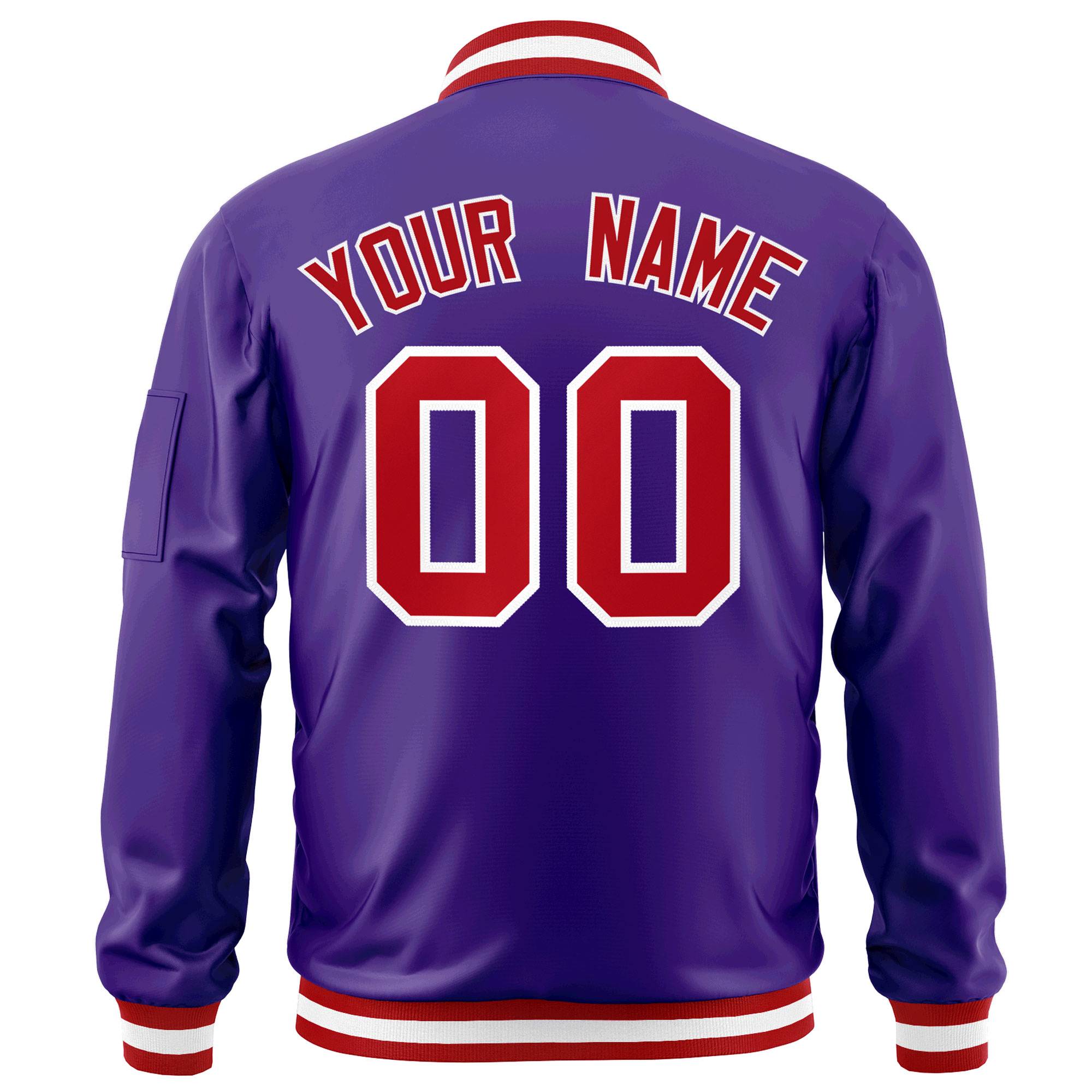 Custom Purple Red-White Varsity Full-Zip Letterman Bomber Jacket