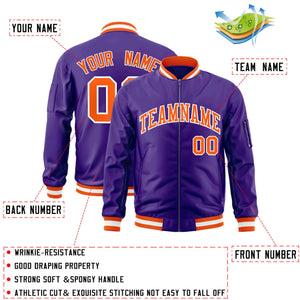 Custom Purple Orange-White Varsity Full-Zip Letterman Bomber Jacket