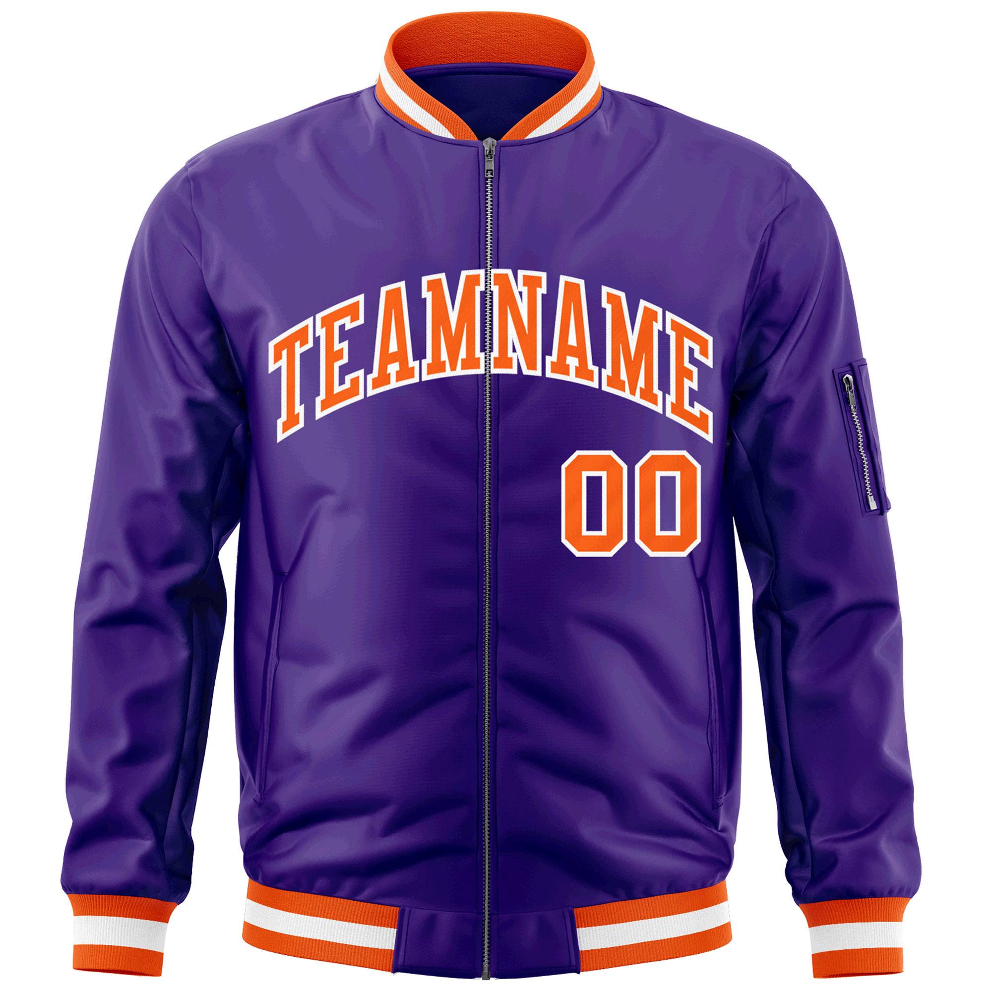 Custom Purple Orange-White Varsity Full-Zip Letterman Bomber Jacket