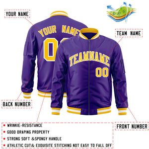 Custom Purple Gold-White Varsity Full-Zip Letterman Bomber Jacket