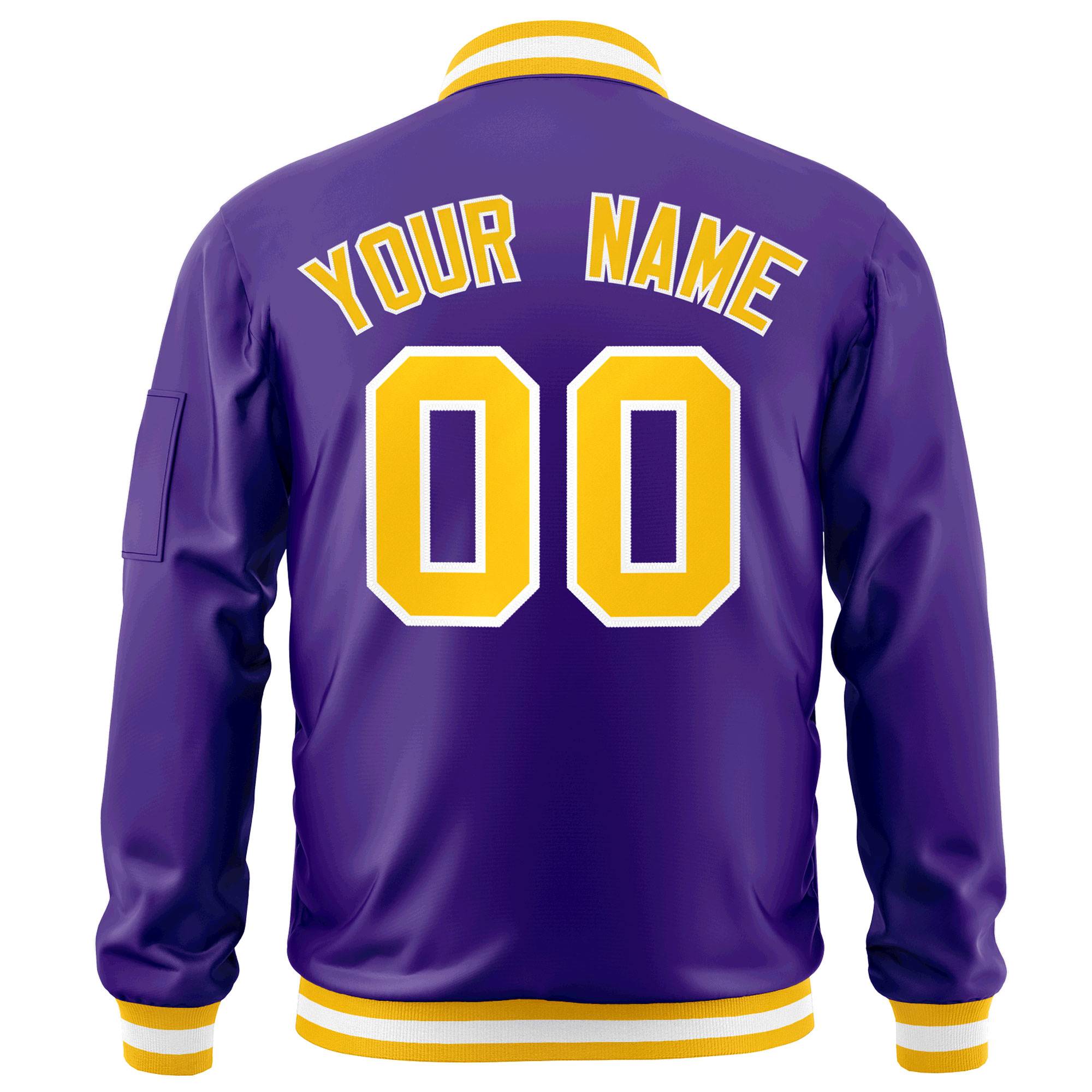 Custom Purple Gold-White Varsity Full-Zip Letterman Bomber Jacket