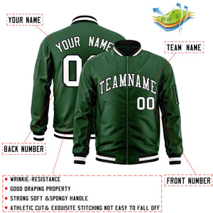 Custom Green White-Black Varsity Full-Zip Letterman Bomber Jacket