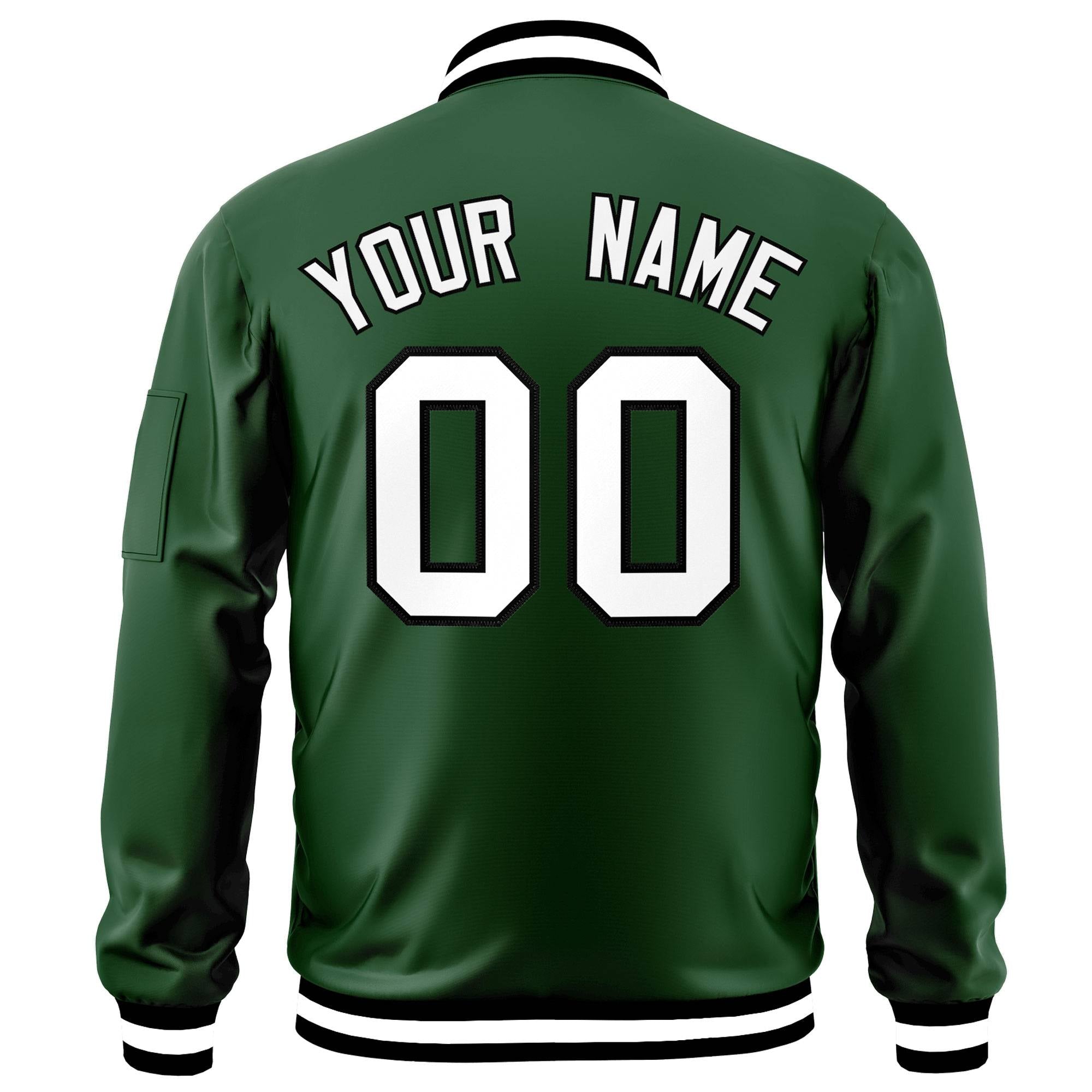 Custom Green White-Black Varsity Full-Zip Letterman Bomber Jacket