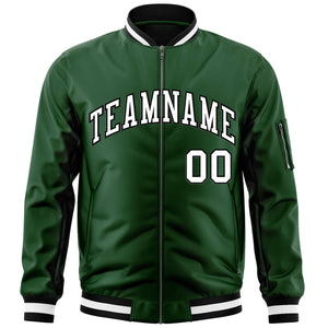 Custom Green White-Black Varsity Full-Zip Letterman Bomber Jacket