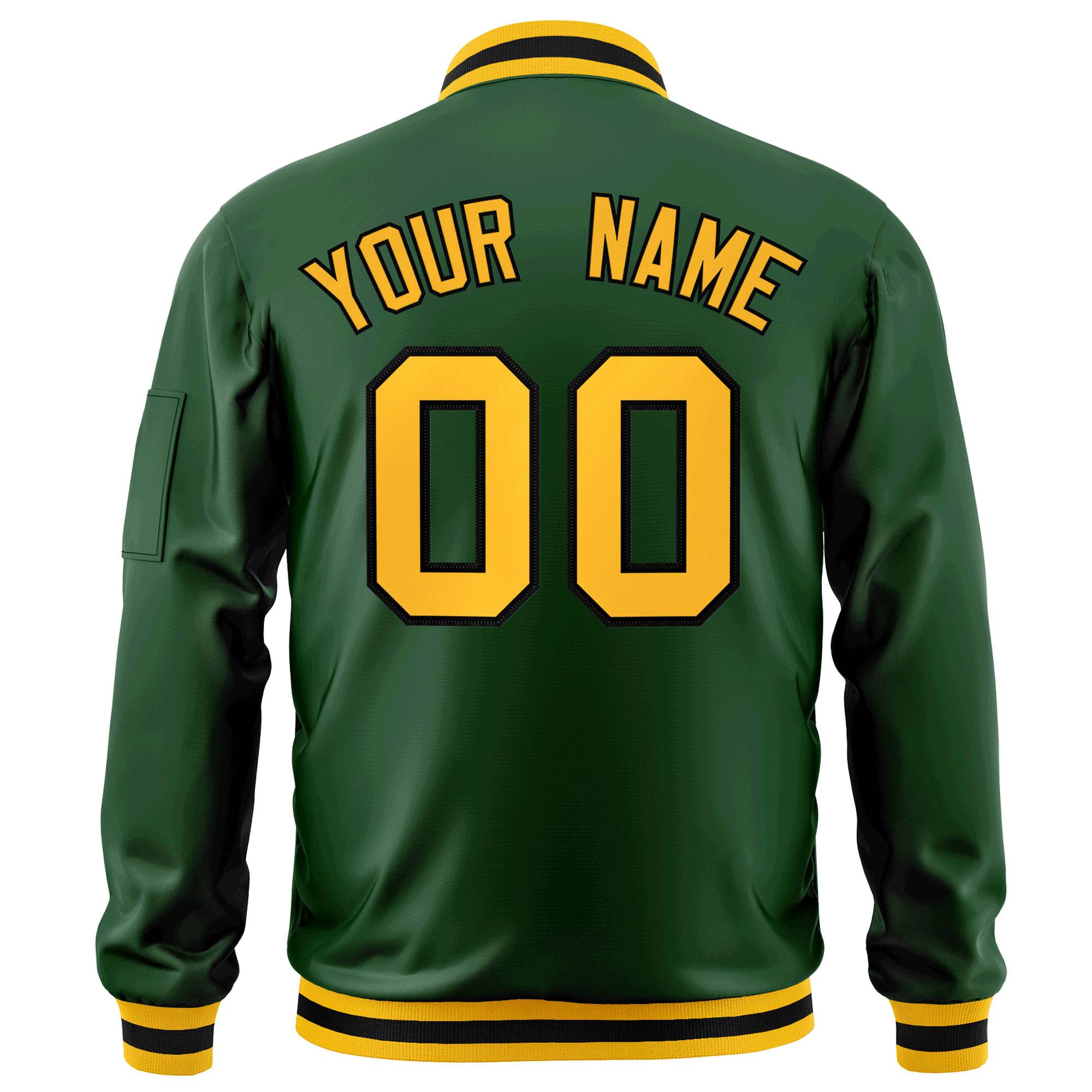 Custom Green Gold-Black Varsity Full-Zip Letterman Bomber Jacket