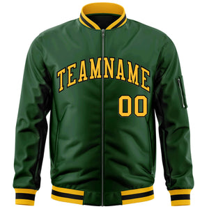 Custom Green Gold-Black Varsity Full-Zip Letterman Bomber Jacket